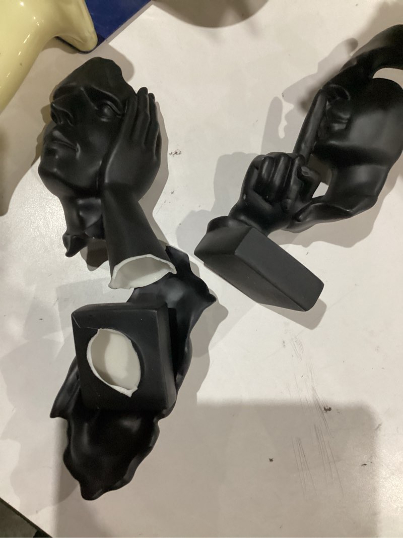 Condition photo showing As Is for 3 Pcs Thinker Statue, Silence is Gold Abstract Art Figurine, No Hear No See No Speak Modern Home Resin Sculptures Decorative Objects Decor for Home Office Bookshelf Desktop(Black) (A-41) 3 Pcs Black