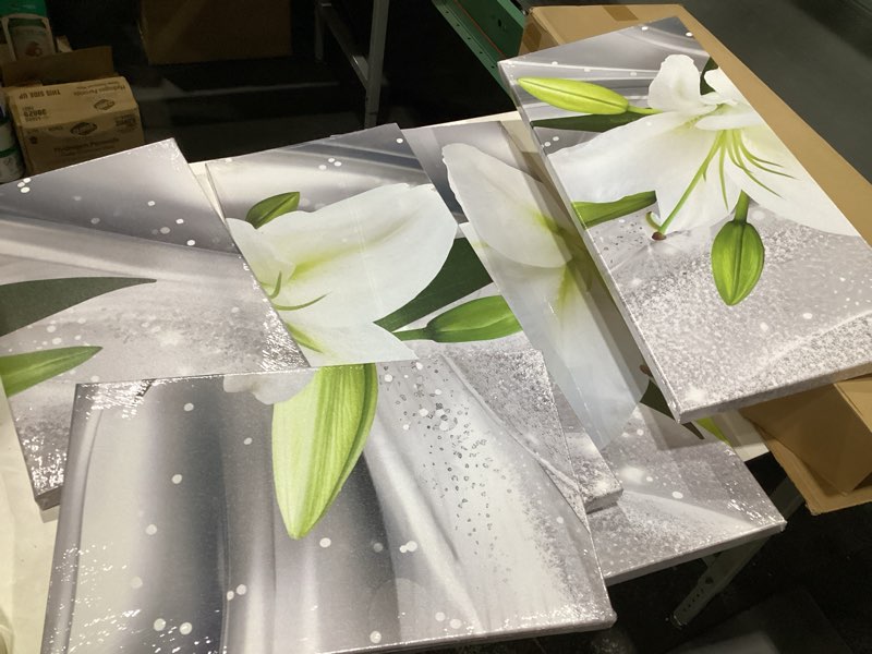 Condition photo showing Good Condition for iKNOW FOTO Large 5 Pieces Canvas Wall Art Print Floral Lily Design 60x32 Framed Stretched Artwork Modern Contemporary Flower Painting Home Decor Canvas Prints for Living Room, Bedroom, Office