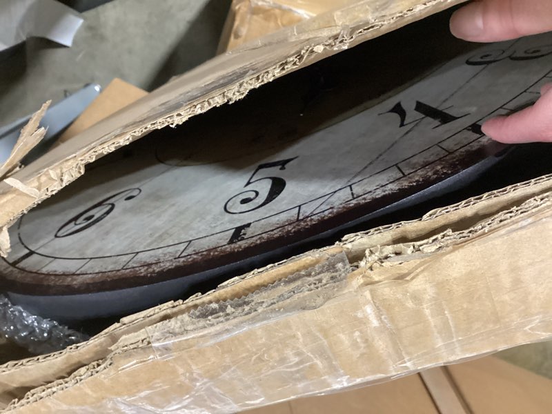 Condition photo showing Good Condition for mode home large french country oval wall clock for living room decor, 18 x 29 inch rustic farmhouse wall clock decorative, solid wood frame with iron hanging ring, silent non-ticking battery operated 29 inch oval wall clock