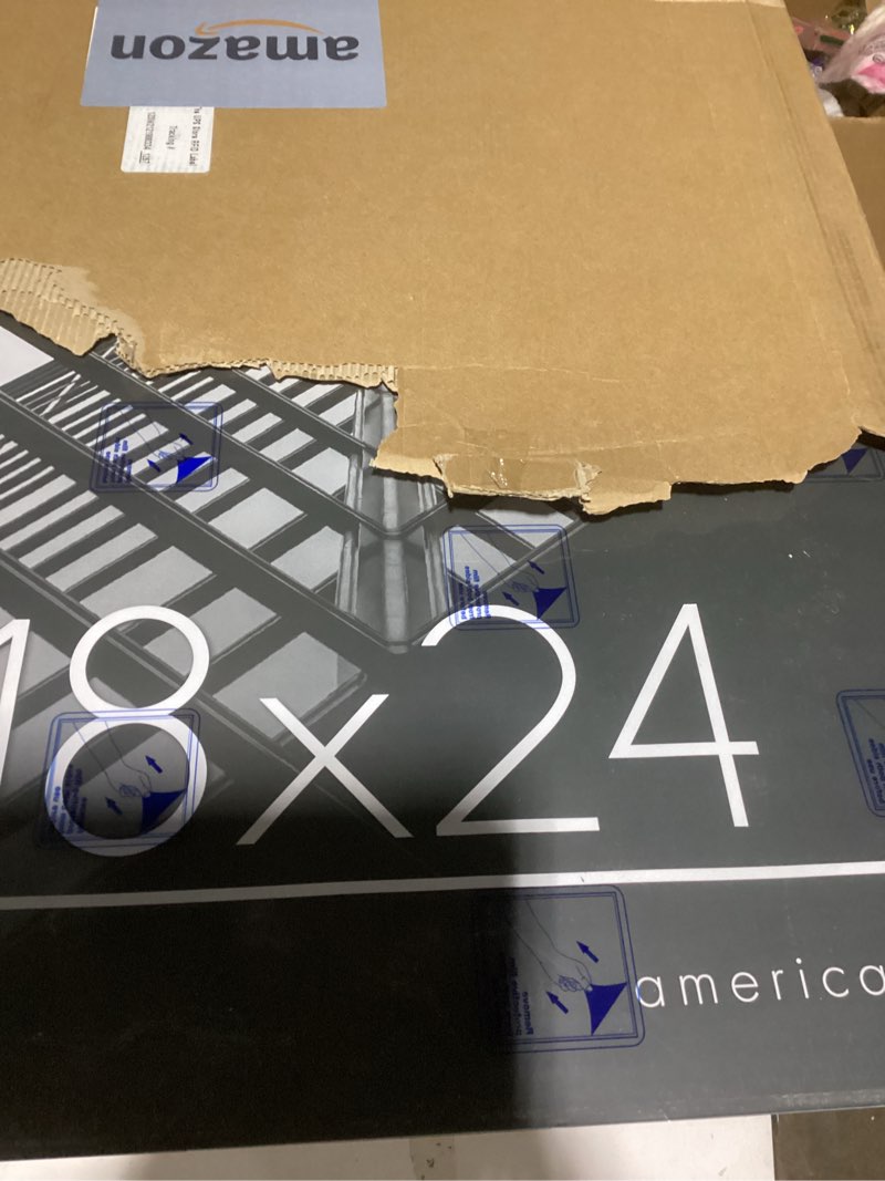 Condition photo showing As Is for Americanflat 18x24 Poster Frame with Polished Plexiglass - Streamline Collection - Thin Border Picture Frame for Wall Display - Hanging Hardware Included - Black Black 18x24