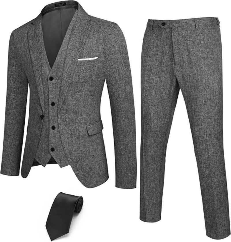 COOFANDY Men’s 3 Piece Slim Fit Suits One Button Blazer Vest Suit Pants with Tie M( Gray)