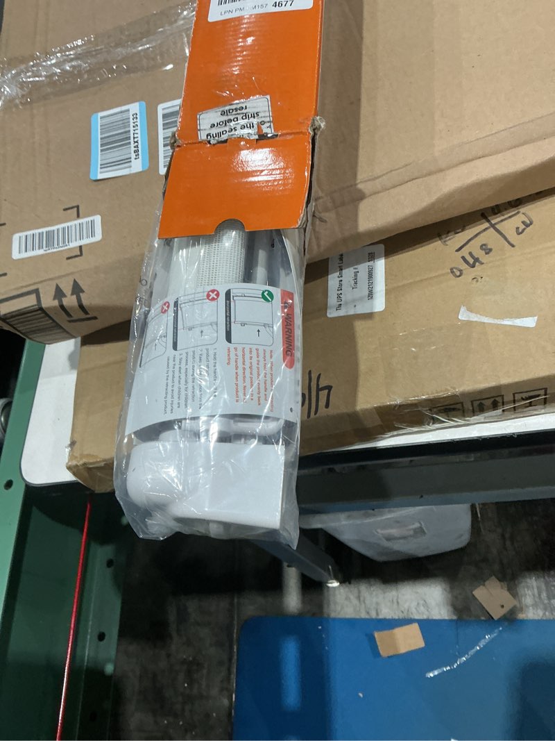 Condition photo showing New/Like New for retractable baby gate for doorways and stairs, mesh safety gate for pet, indoor & outdoor use, one-hand operation, easy installation, 33.6" tall, expands to 55" wide?white,33.6"x55"