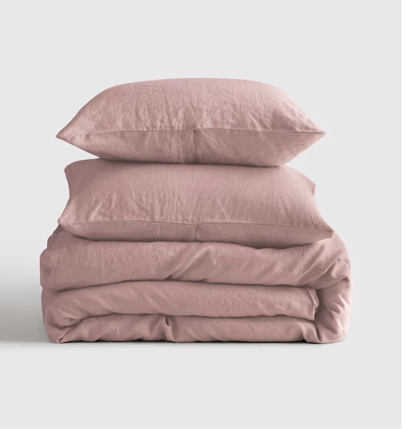 Condition photo showing Good Condition for european linen duvet cover set, king, dusty mauve