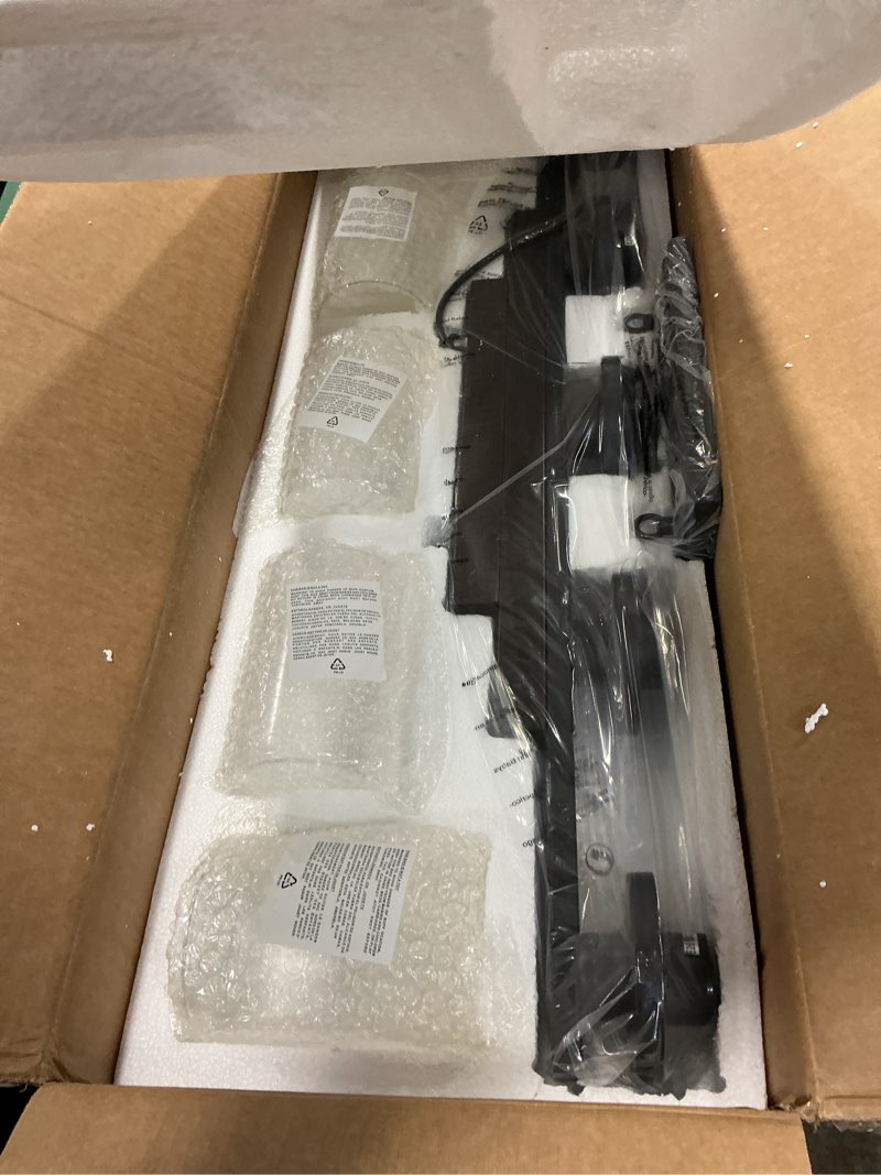 Condition photo showing Good Condition for Dining Room Light Fixture/Chandelier Over Table,5-Light Kitchen Island Lighting Hanging for Farmhouse Linear Chandeliers Matte Black Rustic Wood Ceiling Pendant Light Fixtures with Clear Glass Shade