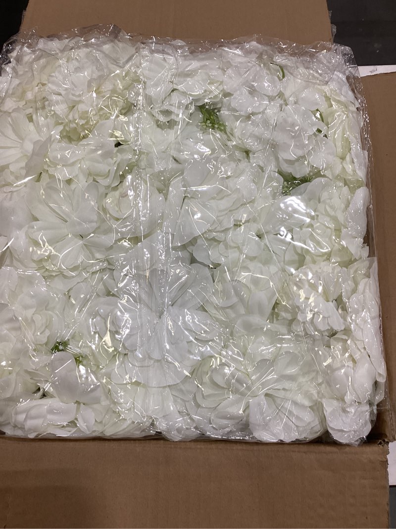 Condition photo showing New/Like New for White Flower Wall Backdrop Wedding: 12 Packs 15x15 Inches 3D Floral Rose Wall Panels - Party Event Background Bridal Shower Decorations White 12 Pcs