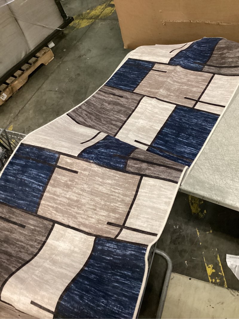 Condition photo showing New/Like New for glowsol 2' x 6' long runner rug geometric rug modern non-shedding soft runner rug non-slip bedroom rugs for laundry kitchen, navy blue/multi