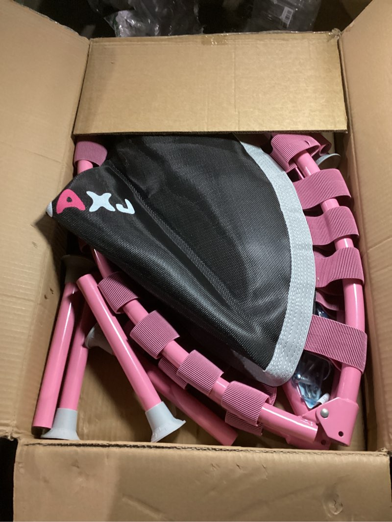 Condition photo showing As Is for Foldable Mini Trampoline, 40" Rebounder Trampoline for Adults & Kids, 450lbs Capacity with T-Shaped Adjustable Bar, Indoor Fitness Workout Exercise Equipment Pink