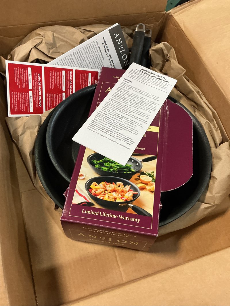 Condition photo showing Good Condition for anolon advanced home hard-anodized nonstick skillets (2 piece set- 10.25-inch & 12.75-inch, onyx) onyx skillet set (10.25-inch & 12.75-inch)