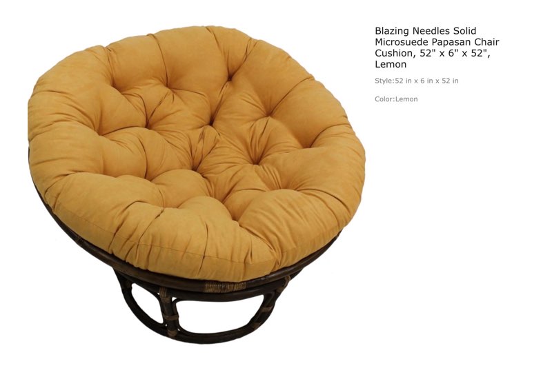 blazing needles solid microsuede papasan chair cushion, 52" x 6" x 52", lemon 52 in x 6 in x 52 in lemon