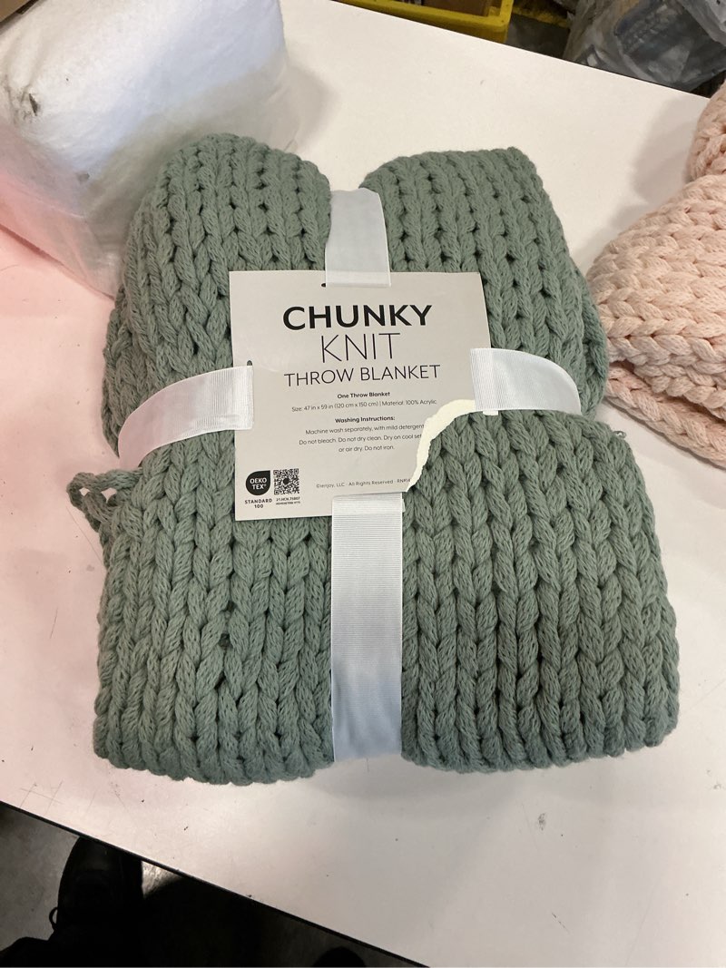 Condition photo showing New/Like New for admitrack chunky knit blanket throw, 100% hand knit chenille throw blanket for sofa & home decor, soft and cozy knitted throw blankets (sage green?51\"x63\") sage green throw47\"×59\"