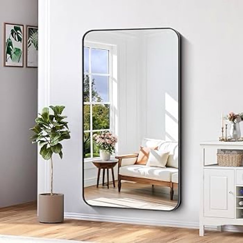Furnbar Bathroom Mirror 55" x 30", Large Rectangle Wall Mirror, Black Metal Frame Wall Mounted Mirro