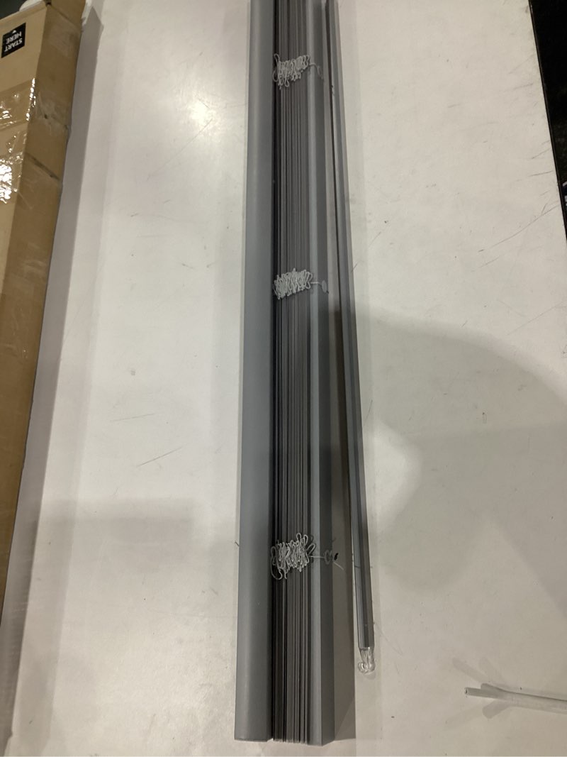 Condition photo showing Good Condition for chicology mini blinds for indoor windows – 34"w x 60"h, gray horizontal vinyl blinds | cordless | easy to install | sleek low-profile fit for doors, offices, kitchens & apartments