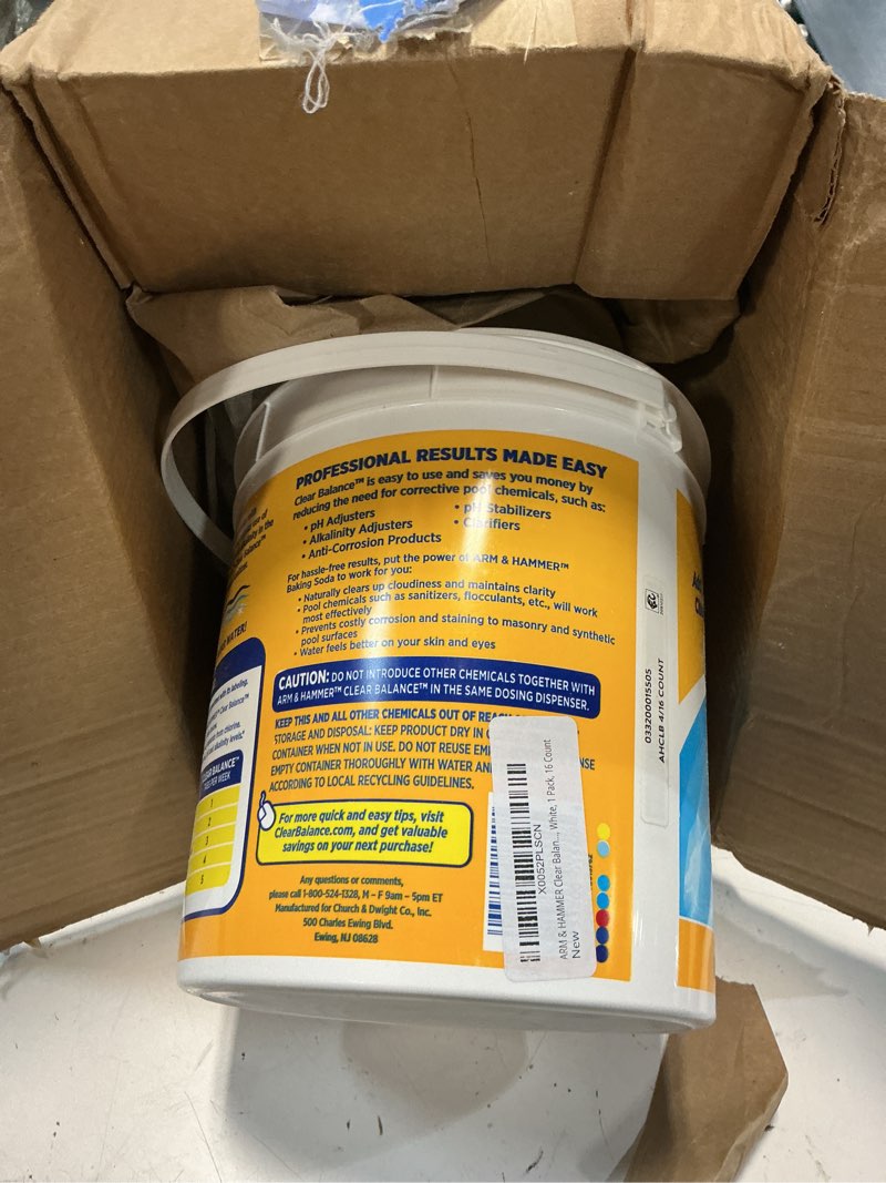 Condition photo showing As Is for arm & hammer clear balance swimming pool alkalinity & ph maintenance tablets, white, 1 pack, 16 count