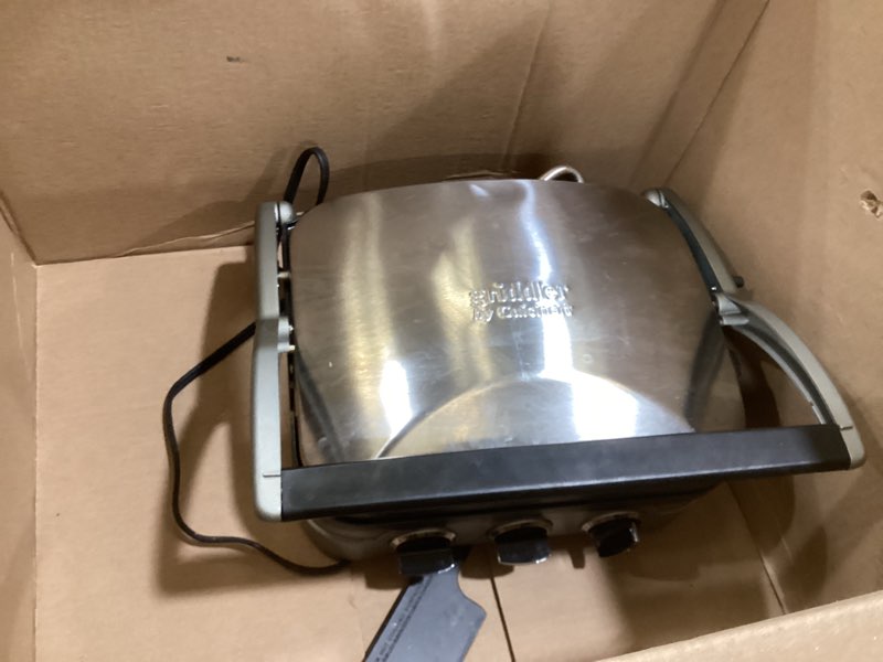 Condition photo showing Good Condition for Cuisinart Griddler Indoor Grill, Panini Press, Sandwich Maker & More, 5-in-1 Grilling, Dishwasher-Safe Nonstick Cooking Plates, GR-4NNAS, Stainless Steel New 5-in-1
