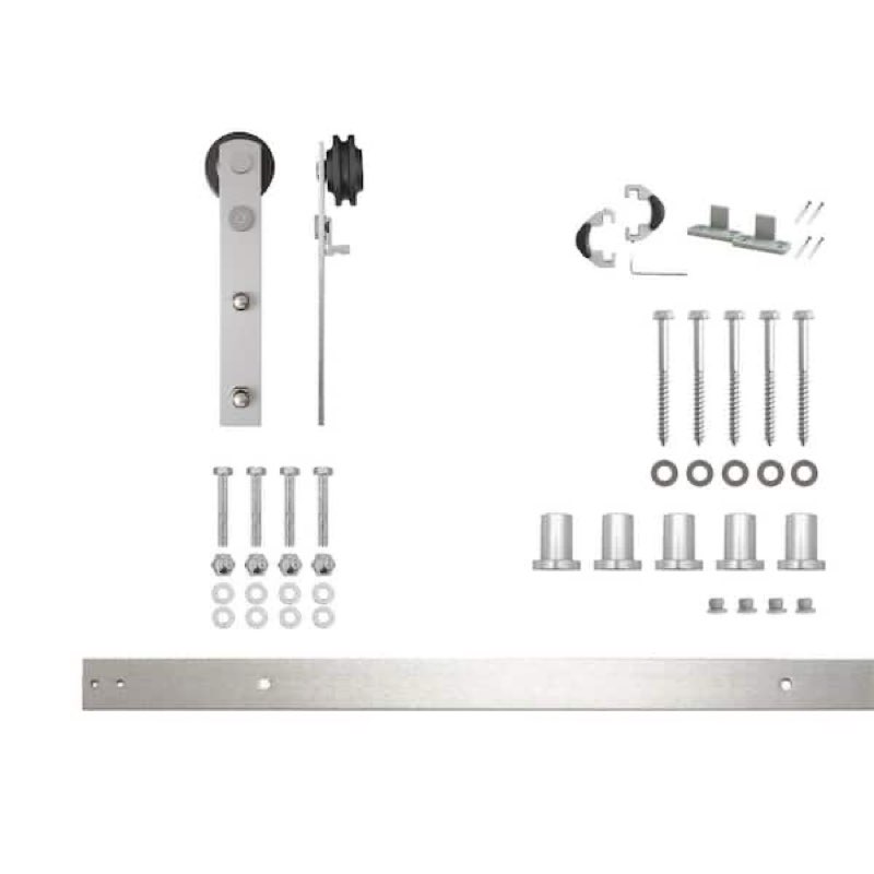 HOMACER 6 ft./72 in. Brushed Nickel Non-Bypass Sliding Barn Door Hardware Kit Straight Design Roller for Single Door ZT1DNZ072C