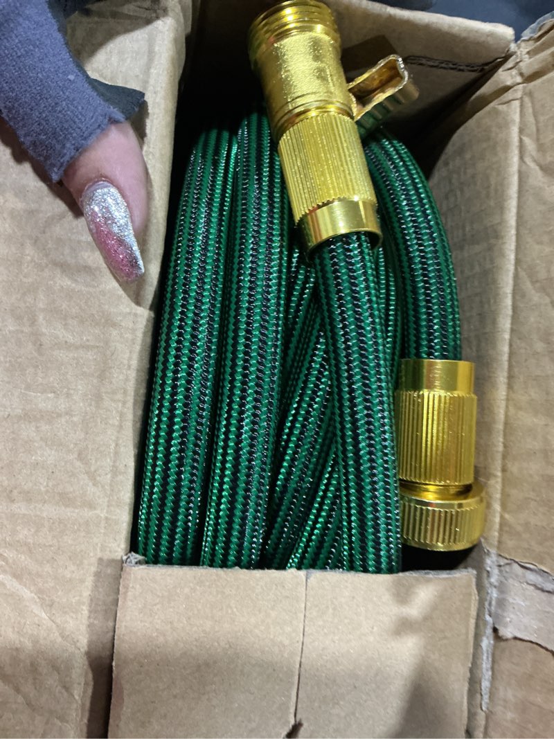 Condition photo showing Good Condition for non-expandable garden hose 25 ft, heavy duty flexible water hose, kink resistant lightweight hybrid hose with durable fabric skin, leakproof hose male to female fittings 25ft green