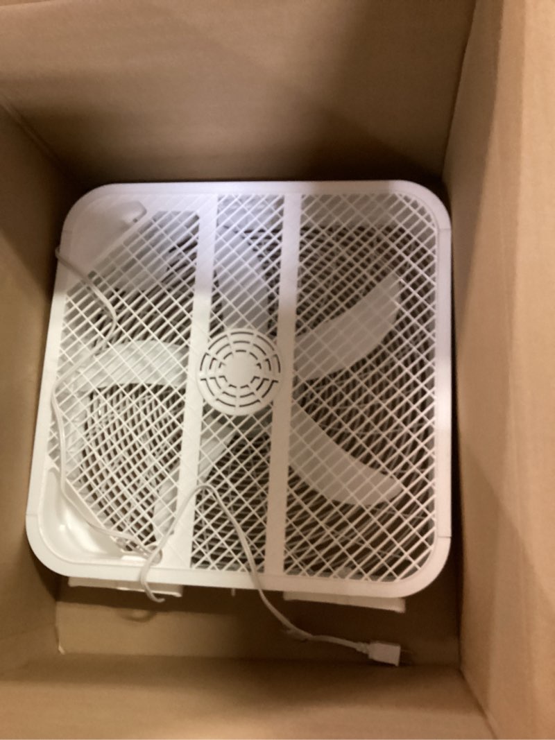 Condition photo showing As Is for hurricane classic floor mount box fan w/ 3 quiet speeds, white, 20" - corded portable electric air cooling unit w/ powerful 2400 cfm airflow for home, garage, office, bedroom & basement