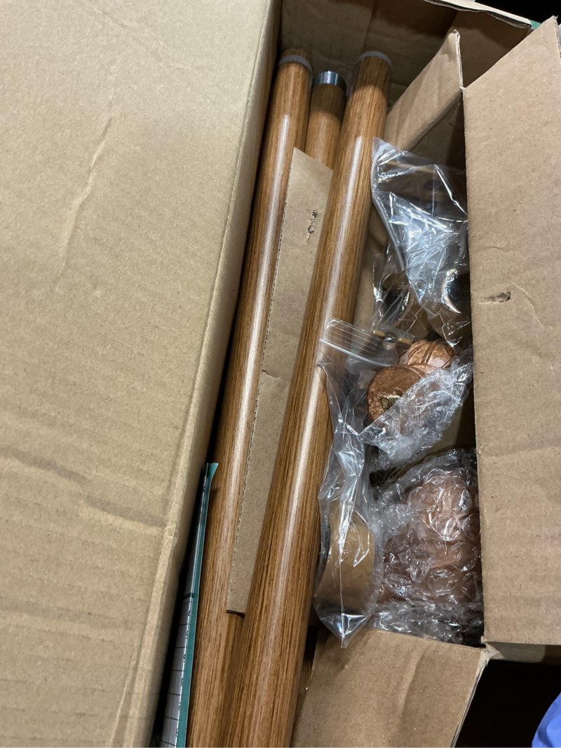 Condition photo showing Good Condition for qdwis wood curtain rods for windows 66 to 120 inch, 1'' adjustable decorative drapery rods with imitation wood grain leaf pattern finials, boho heavy duty long window curtain rods set 36''-120'' 36'' - 120'' [1 pack] wood grain
