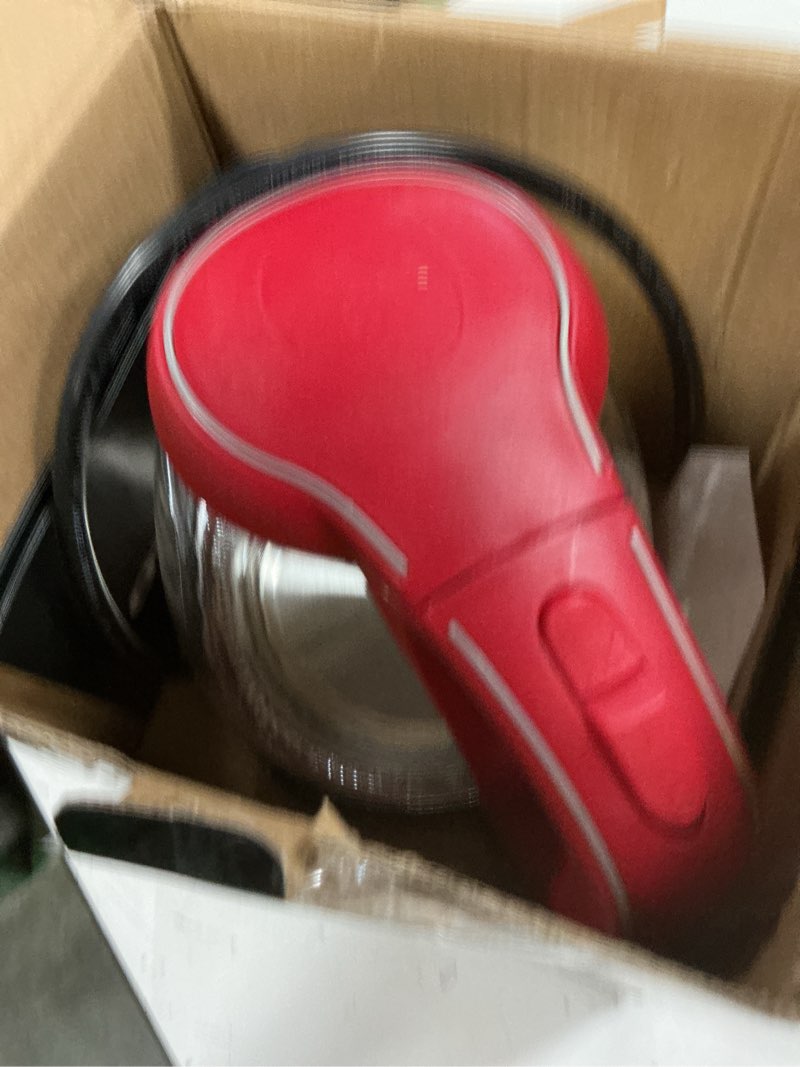 Condition photo showing Good Condition for ovente electric kettle, 1.5l borosilicate glass countertop water heater and boiler for coffee or tea, bpa-free, auto shut-off, boil-dry protection, removable and washable spout filter, red kg83r red 1.6 quarts