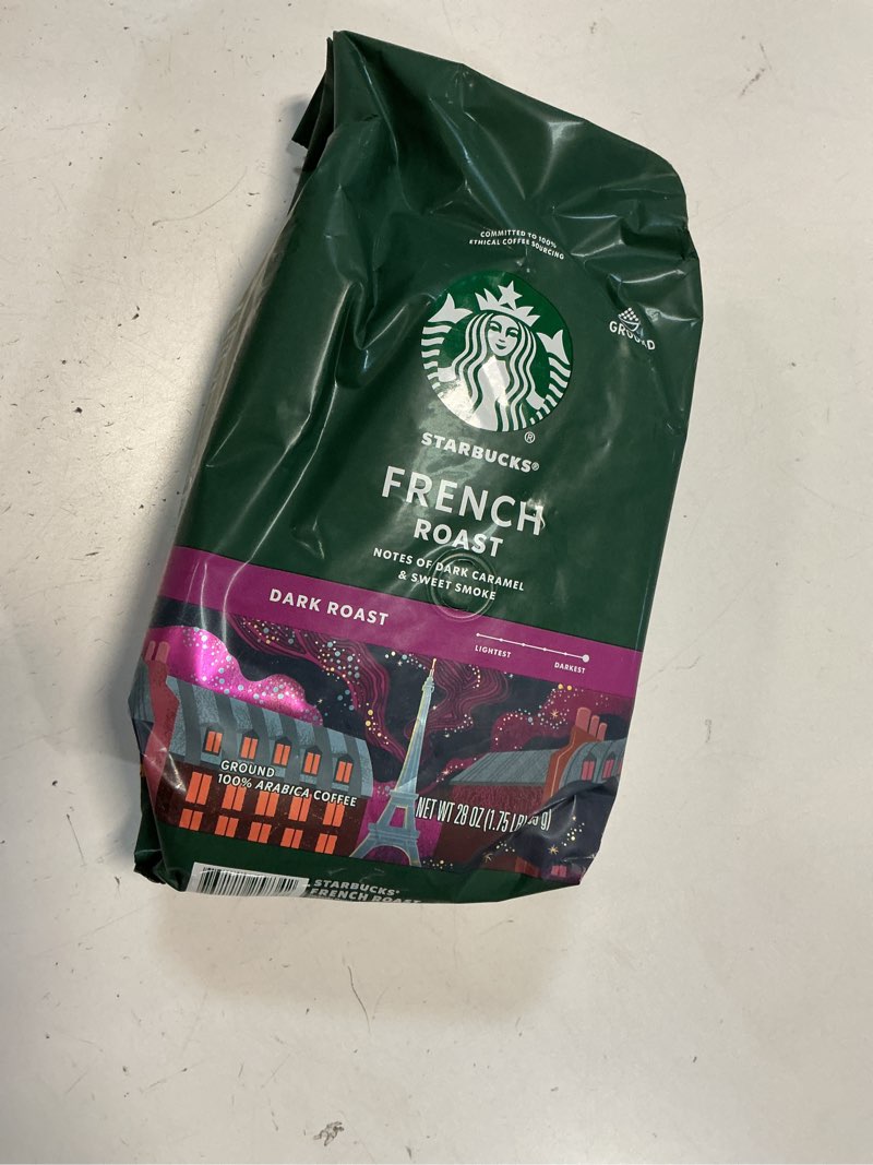 Condition photo showing New/Like New for  (BBD :21 /DEC /2025. ) Starbucks Ground Coffee, Dark Roast Coffee, French Roast, 100% Arabica, 1 bag (28 oz) French Roast 28 Ounce (Pack of 1)