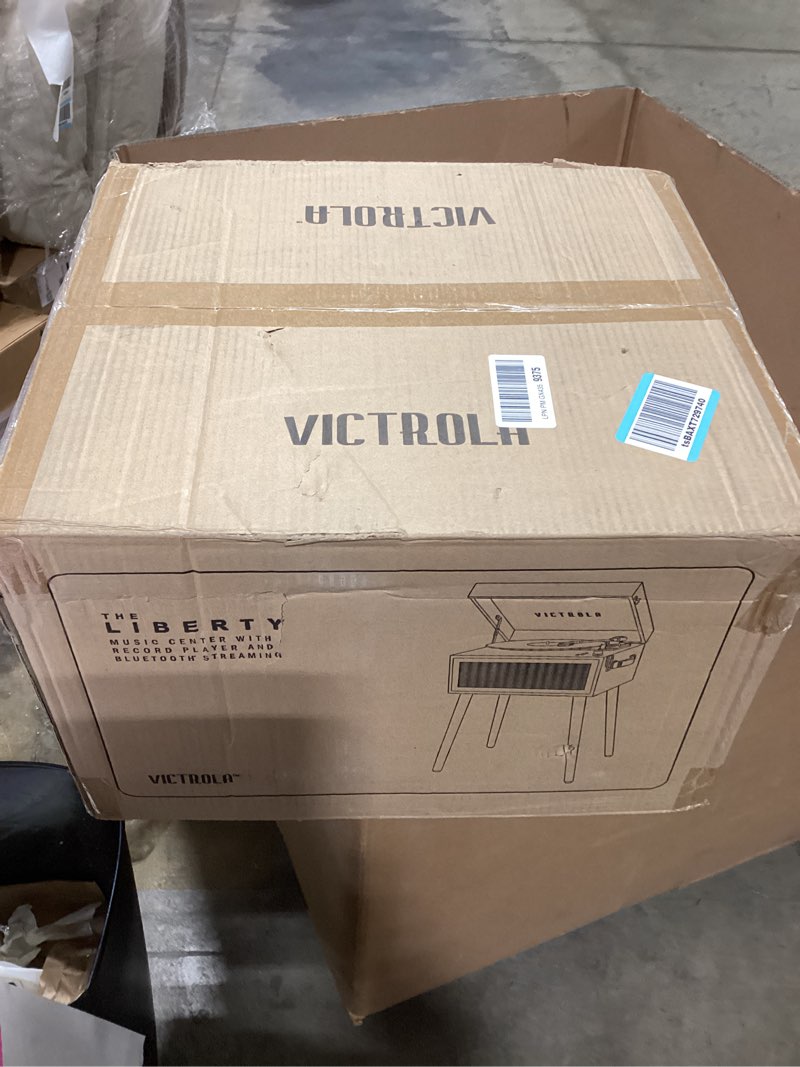 Condition photo showing Good Condition for victrola liberty – bluetooth record player – 5-in-1 turntable with vinyl stream, fm radio, usb playback, built-in speakers, use as stand or tabletop player (espresso) espresso record player