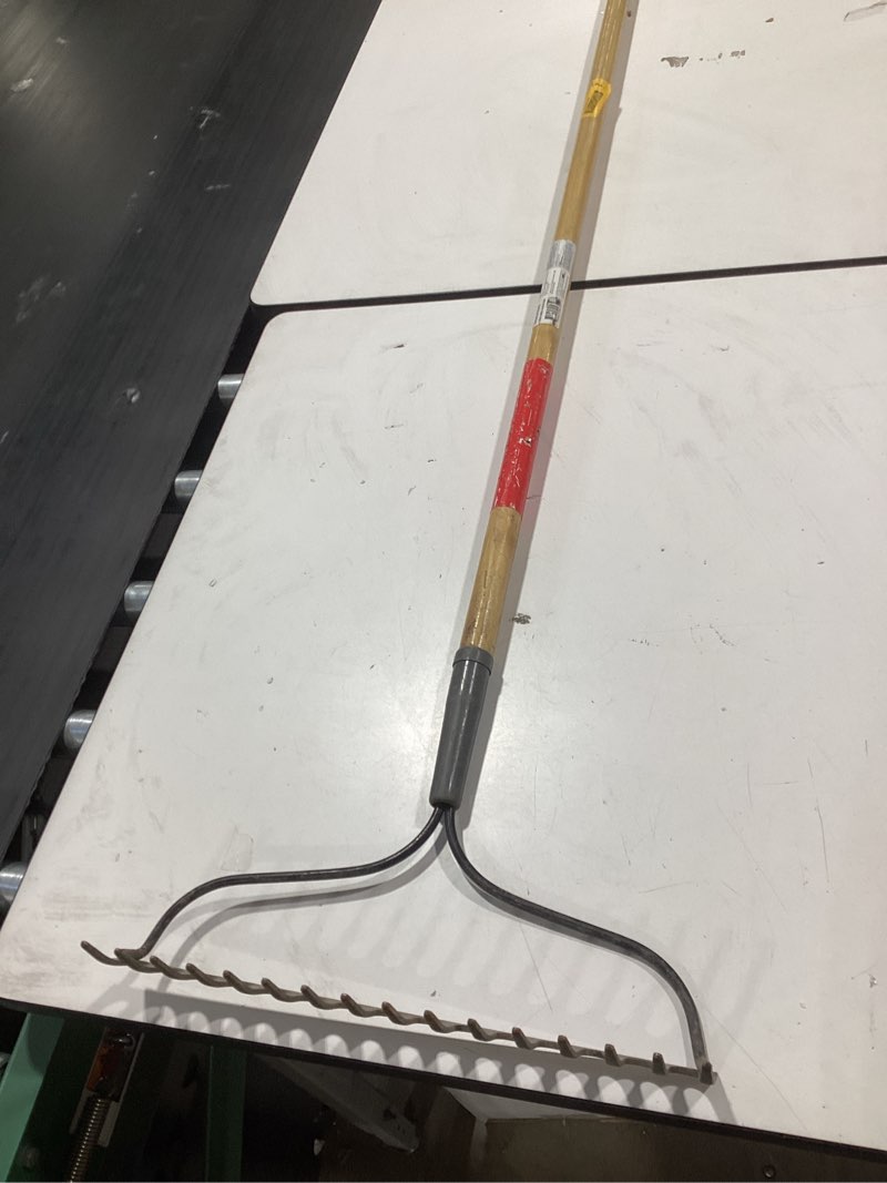 Condition photo showing As Is for craftsman 15-in welded steel lawn rake with wood handle