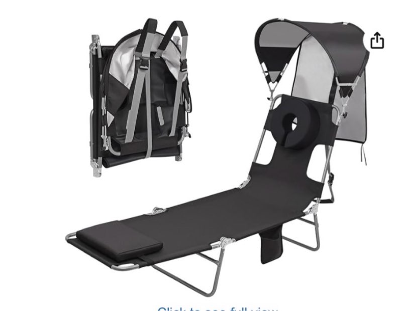 backpack beach tanning lounge chair with canopy shade face hole padded adjustable washable, 6 positi