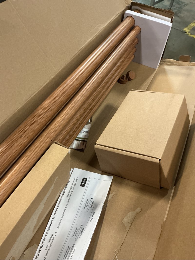 Condition photo showing Good Condition for KAMANINA 1 Inch Wood Double Curtain Rods for Windows 66 to 120 Inches (5.5-10 Feet), Heavy Duty Decorative Curtain Rods, Wooden Drapery Rods with Leaf Pattern Finials, Wood Grain Wood Grain 66-120"