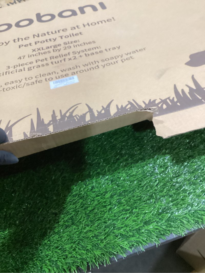 Condition photo showing Good Condition for loobani 47.6x29.2in large dog litter box with 2 artificial grass patch + 2 washable pee pads, quickly absorbency portable patio potty for balcony apartment use 47.6"×29.2" (5-layer potty system)