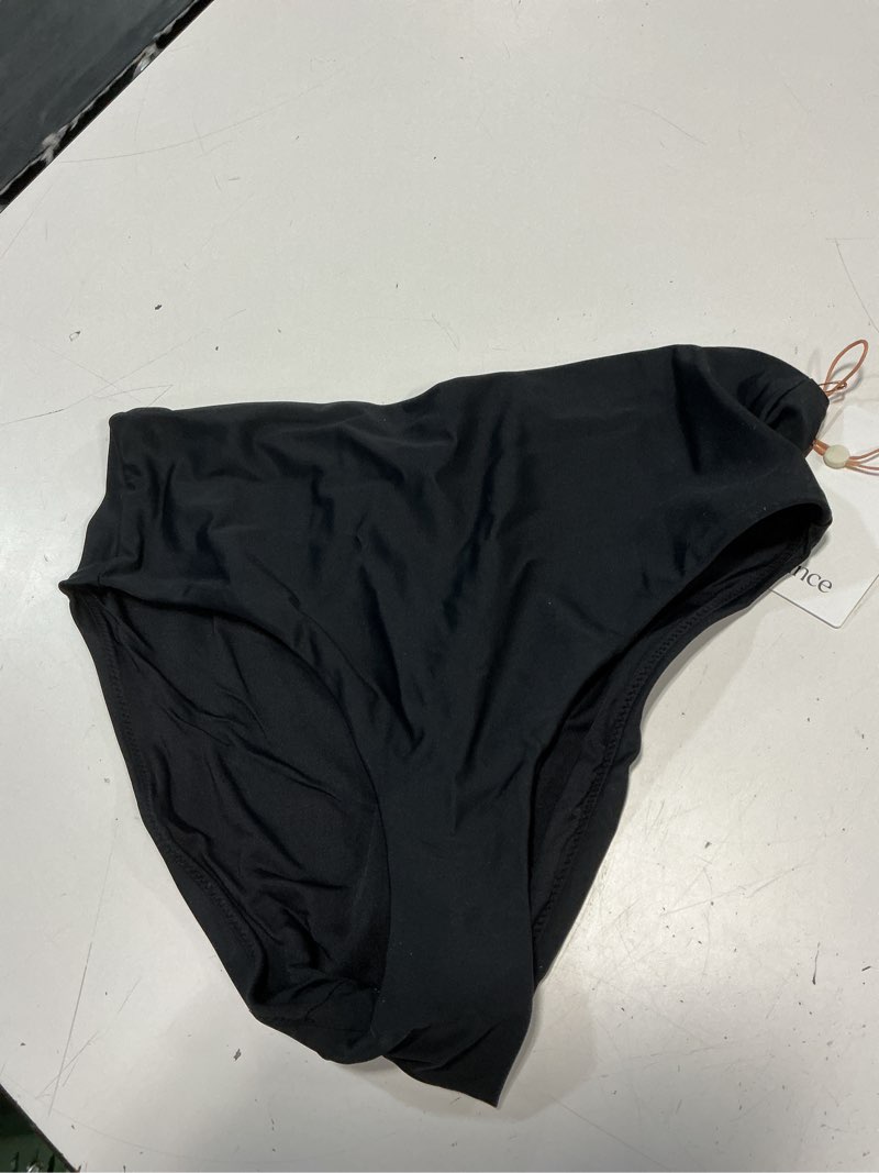 Condition photo showing As Is for italian high-rise bikini bottom, m, black