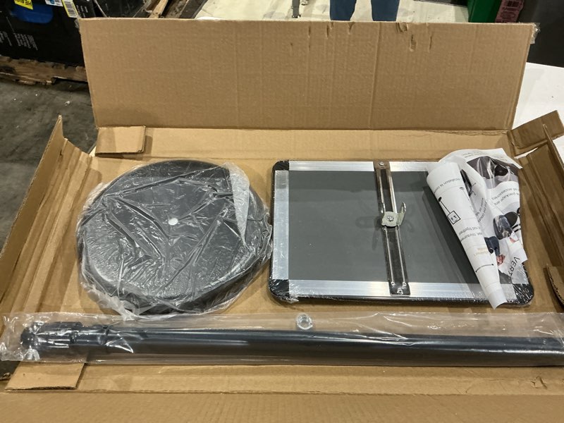 Condition photo showing As Is for bnum adjustable poster stand 8.5 x 11 sign holder with weighted base floor standing display stand for menus, flyers, check-in signs, weddings, restaurants, stores & offices (round corner)