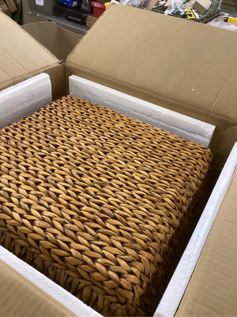 Condition photo showing Good Condition for Giofanzo Ottoman Storage Bench Curved 4 Sides, Coffee Table, Bed Storage Trunk, Storage Basket, Side Table for Living Room Solid Wood with Banana Leaf, Hand Woven, Gold Patina