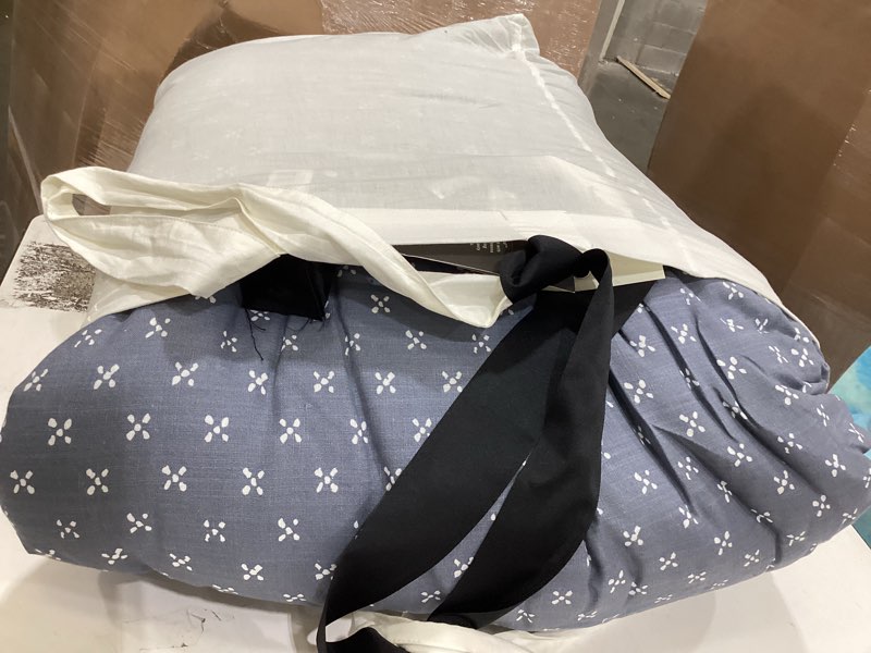 Condition photo showing Good Condition for 3pc full/queen block pattern comforter set blue - hearth & hand™ with magnolia