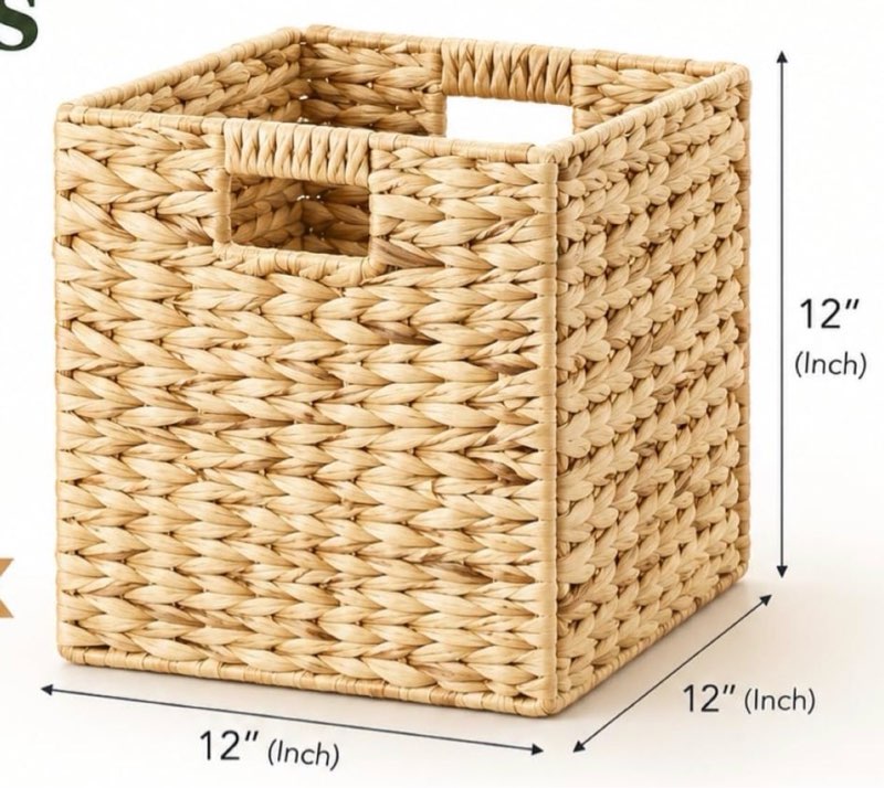 layhit 2 pcs wicker storage basket water hyacinth handwoven baskets with handles foldable woven organizer multipurpose wicker storage bins for bedroom living room(12 x 12 x 12'',natural) natural 12 x 12 x 12''