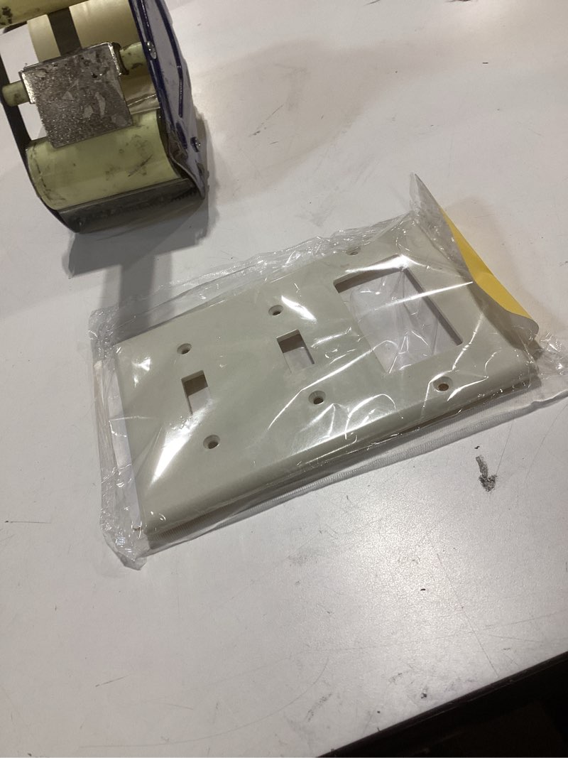 Condition photo showing Good Condition for 3-gang white 2-toggle / 1-decora/rocker nylon standard wall plate (1-pack) 80745-w