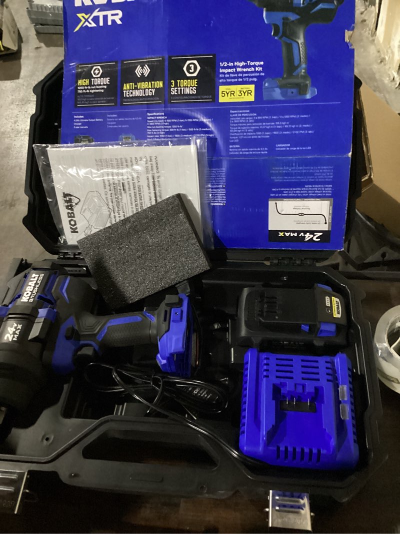 Condition photo showing Good Condition for kobalt xtr 24-volt variable brushless 1/2-in drive cordless impact wrench (battery and charger included)