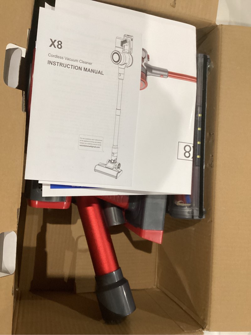 Condition photo showing As Is for Cordless Vacuum Cleaner, Powerful Stick Vacuum Cleaner for Home with Rechargeable Battery, 6-in-1 Lightweight Handheld Vacuum, 45 Mins Runtime for Hardfloor & Carpets Pet Hair (red)