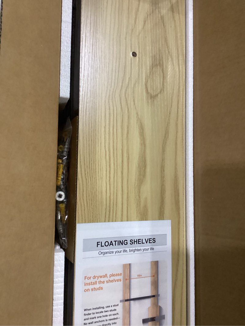 Condition photo showing New/Like New for bayka floating shelves for wall, 22.5 inches wall mounted rustic wood shelves for bathroom, bedroom, living room, floating shelves for books/storage/decor (light oak-toned,set of 3) g. oak-toned - mid-century revival style 3 22.5inches