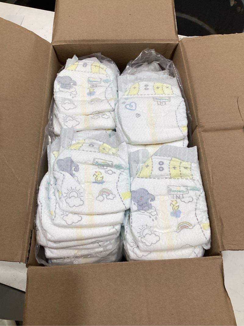 Condition photo showing As Is for pampers swaddlers diapers, size 1 (8-14 lbs), 96 count, absorbent, keeps baby dry and comfortable, skin safe disposable baby diaper (packaging may vary) size 1 96