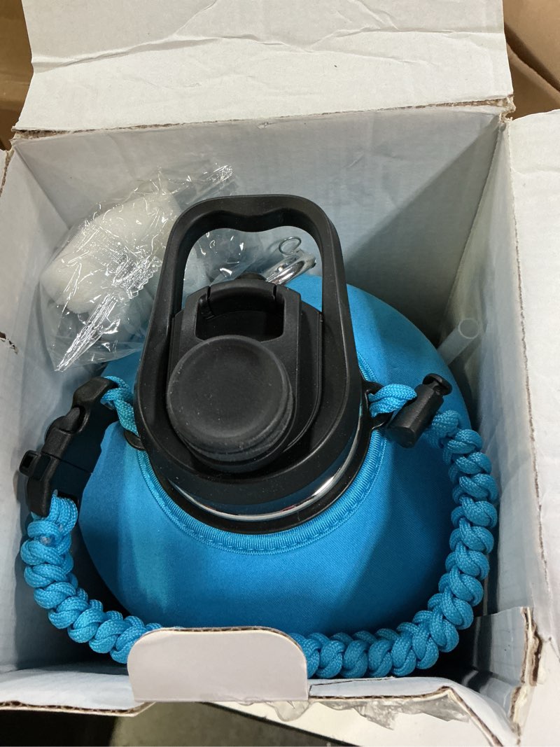 Condition photo showing New/Like New for dysanky 1 gallon water bottle insulated | thickened stainless steel vacuum metal water jug | portable sports large for gym and hiking with straw, carrier bag, handle strap | bpa-free 128 oz blue 128 ounces
