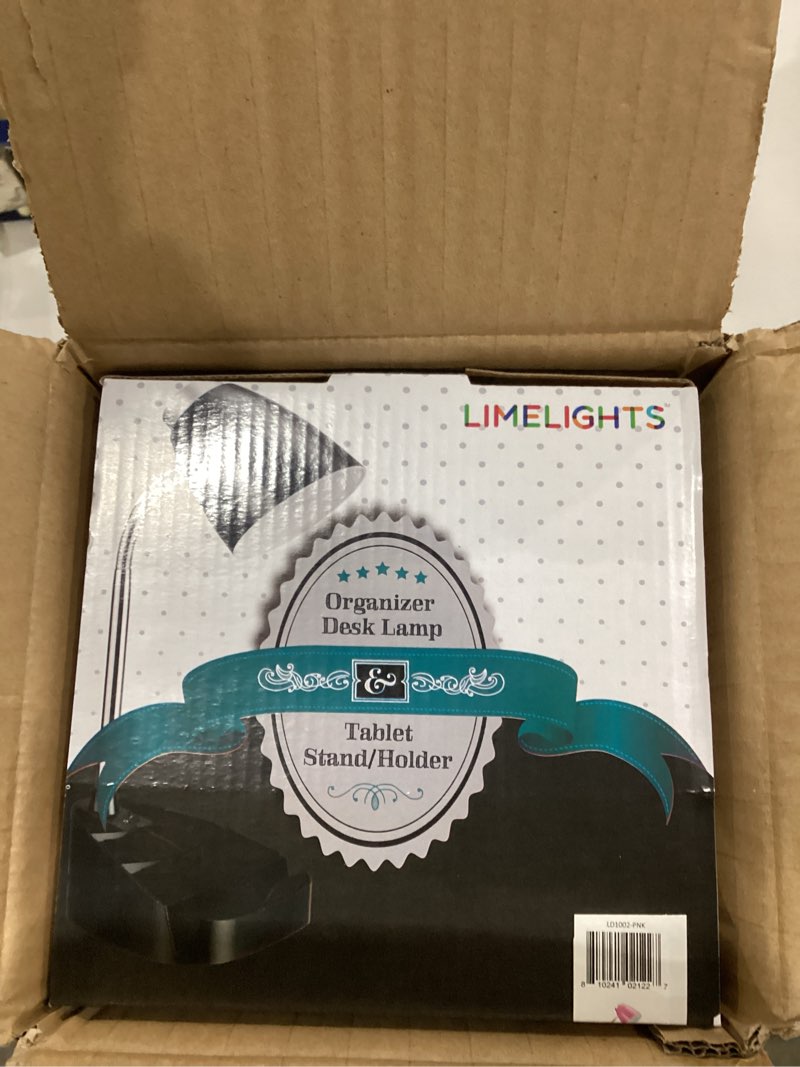 Condition photo showing As Is for Simple Designs LD1002-PNK-LB 18.5" Gooseneck Organizer Desk Lamp with iPad Tablet Stand Book Holder with LED Bulb, Pink