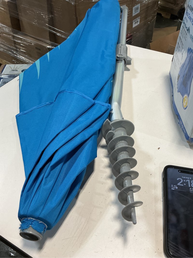 Condition photo showing As Is for 8FT Large Premium Beach Umbrella UPF 50+, Double Air Vented Canopy, Tilt Function, Lightweight, Durable Aluminum Frame, Fiberglass Ribs, Waterproof Canopy, Heavy Duty Integrated Sand Anchor, Carry Bag