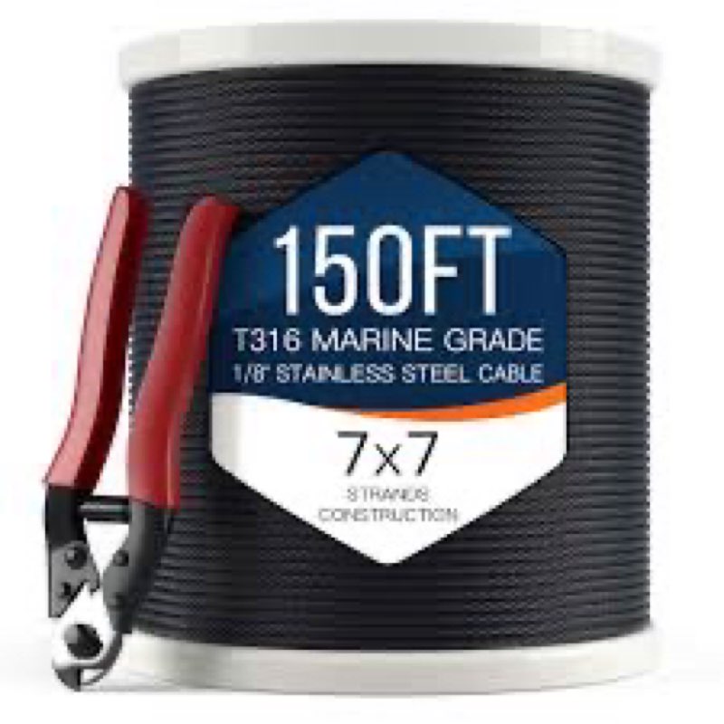 1/8" T316 Stainless Steel Cable, Electroplated Black Aircraft Cable for Deck Railing, 7x7 Strand Cor