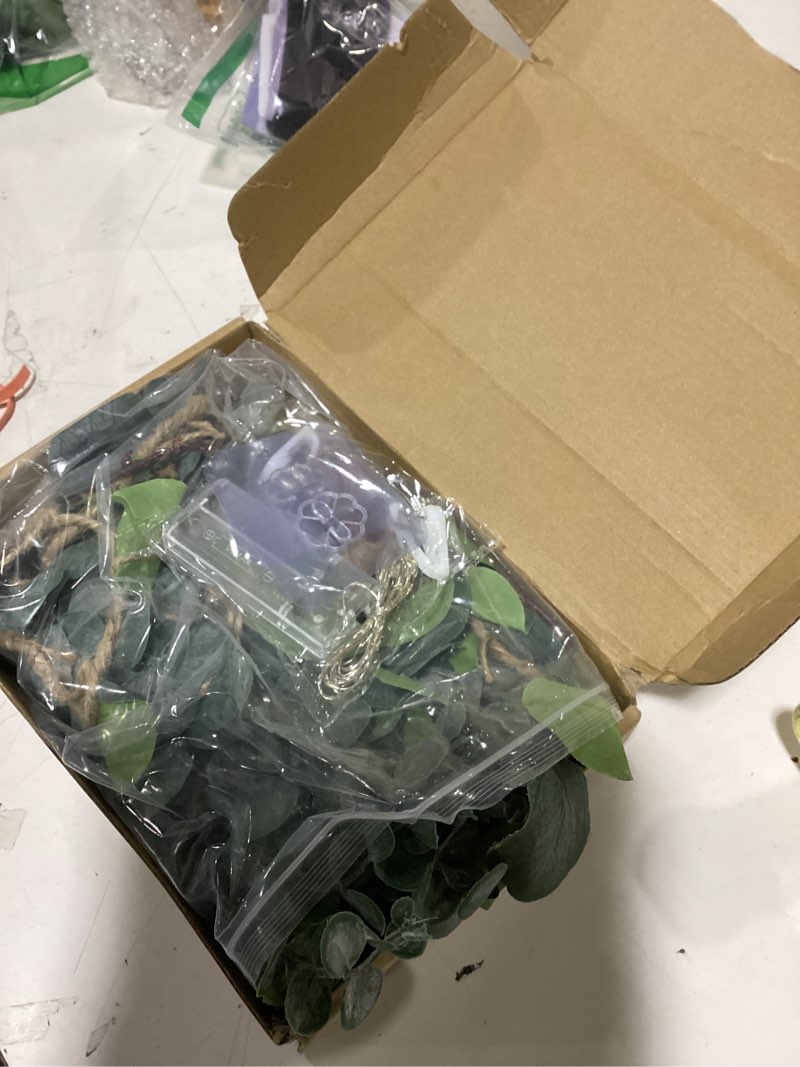 Condition photo showing Good Condition for juexica artificial hanging eucalyptus wall decor boho bedroom wall decor with led string light for home office farmhouse nursery bathroom kitchen eucalyptus leaf