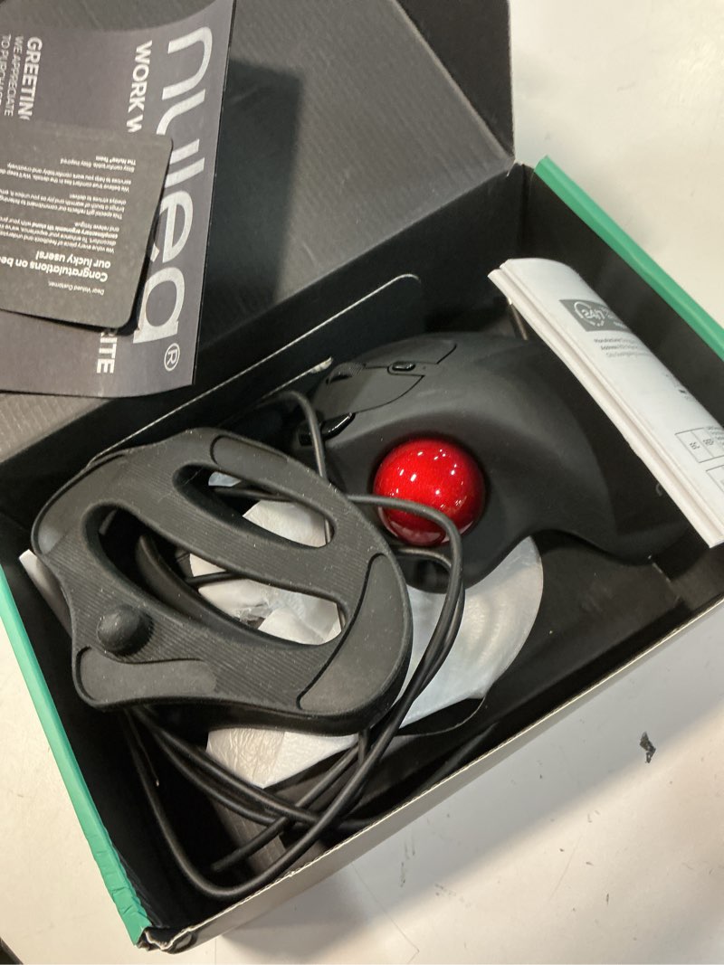 Condition photo showing Good Condition for nulea m501 wireless trackball mouse, rechargeable ergonomic, easy thumb control, precise & smooth tracking, 3 device connection (bluetooth or usb receiver), compatible for pc, laptop, mac, windows. a-red