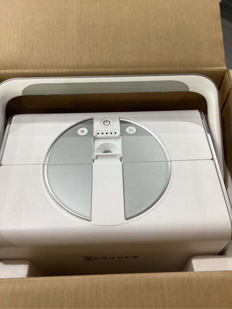 Condition photo showing As Is for NOT TESTED ECOVACS WINBOT W2 PRO Omni Portable Window Cleaning Robot with Multi-Functional Station, Charging While Working, Intelligent Cleaning with Triple Nozzle Water Sprayer, 12-Level Protection