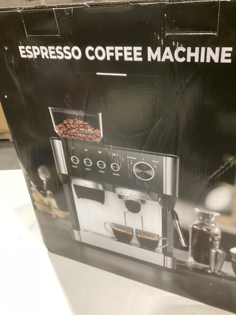 Condition photo showing As Is for 20 Bar Espresso Machine with Grinder & Milk Frother Steam Wand, 58mm Expresso Coffee machines, Stainless Steel Coffee Maker for Cappuccino and Latte, Perfect for Home and Café Use Silver