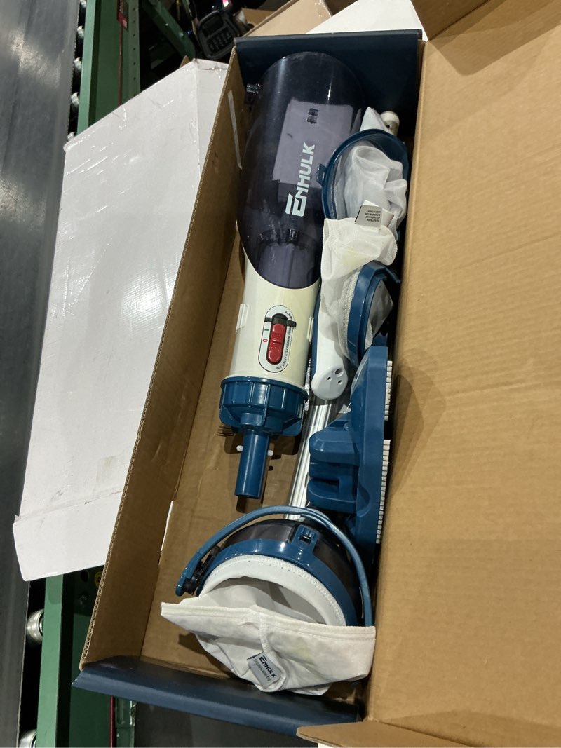 Condition photo showing As Is for pool vacuum for above ground pool with a telescopic pole, running time up to 1h, handheld rechargeable pool cleaner with powerful suction up to 18.5 gallons/min, ideal for leaves & debris, pc10