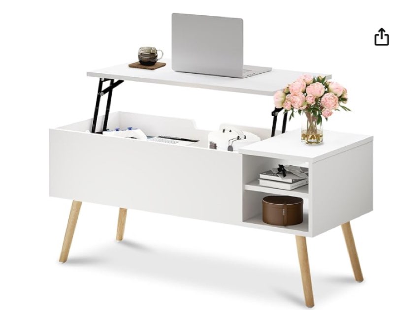  (Similar to stock photo) ALINE FURNITURE White Coffee Table Lift Top - Wood Coffee Table with Hidden Compartment Storage - 40\" Pull Up Coffee Tables for Living Room