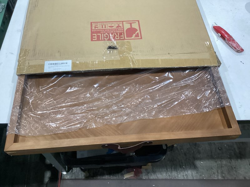 Condition photo showing Good Condition for large square ottoman tray 24.5"x24.5", wooden ottoman trays with leather handles, rustic decorative storage tray for ottoman 24.5" x 24.5" x 1.5"